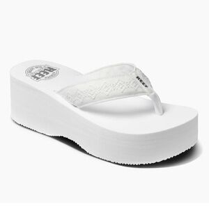 NEW Reef Sandy Hi White Wedge Flip Flop Sandals